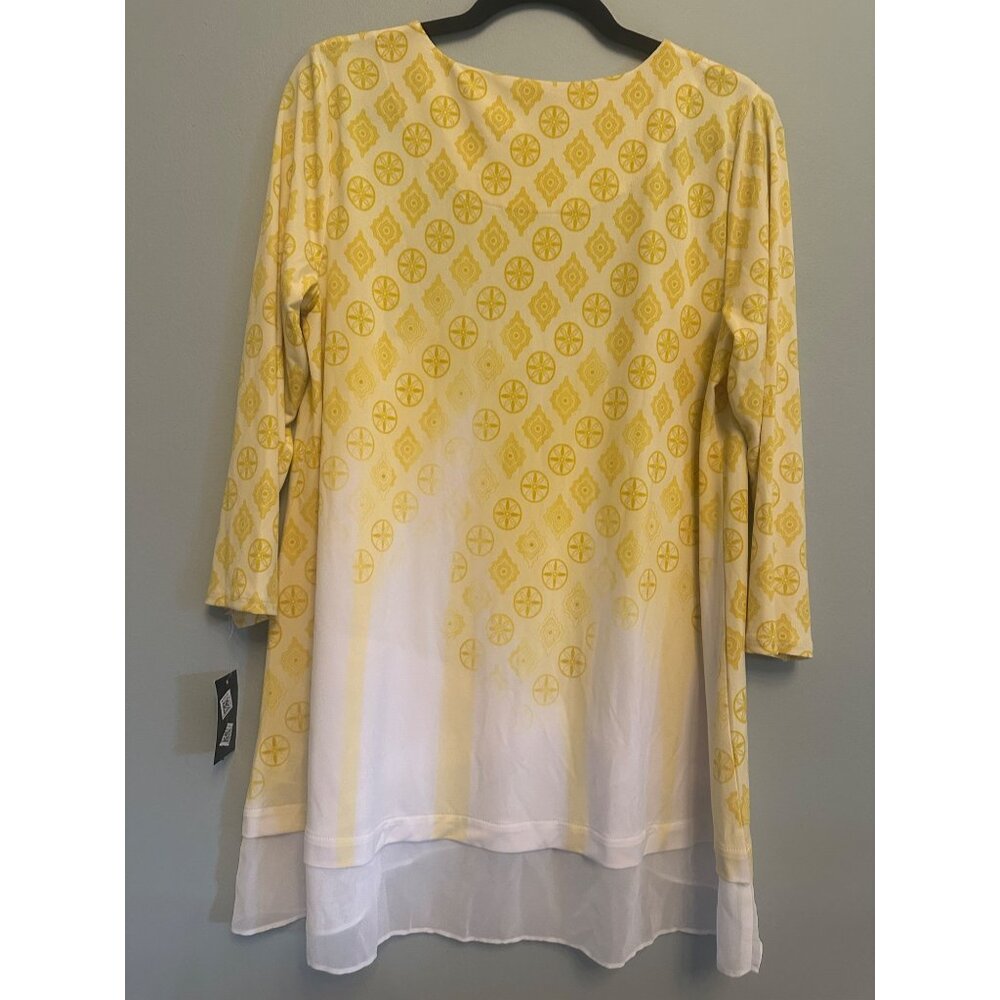 JM Women's Layered Scoop Neck Top Color Yellow Prints Size M - Picture 2 of 2